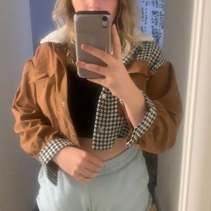 Cute checkered a brown jacket! NEVER WORN